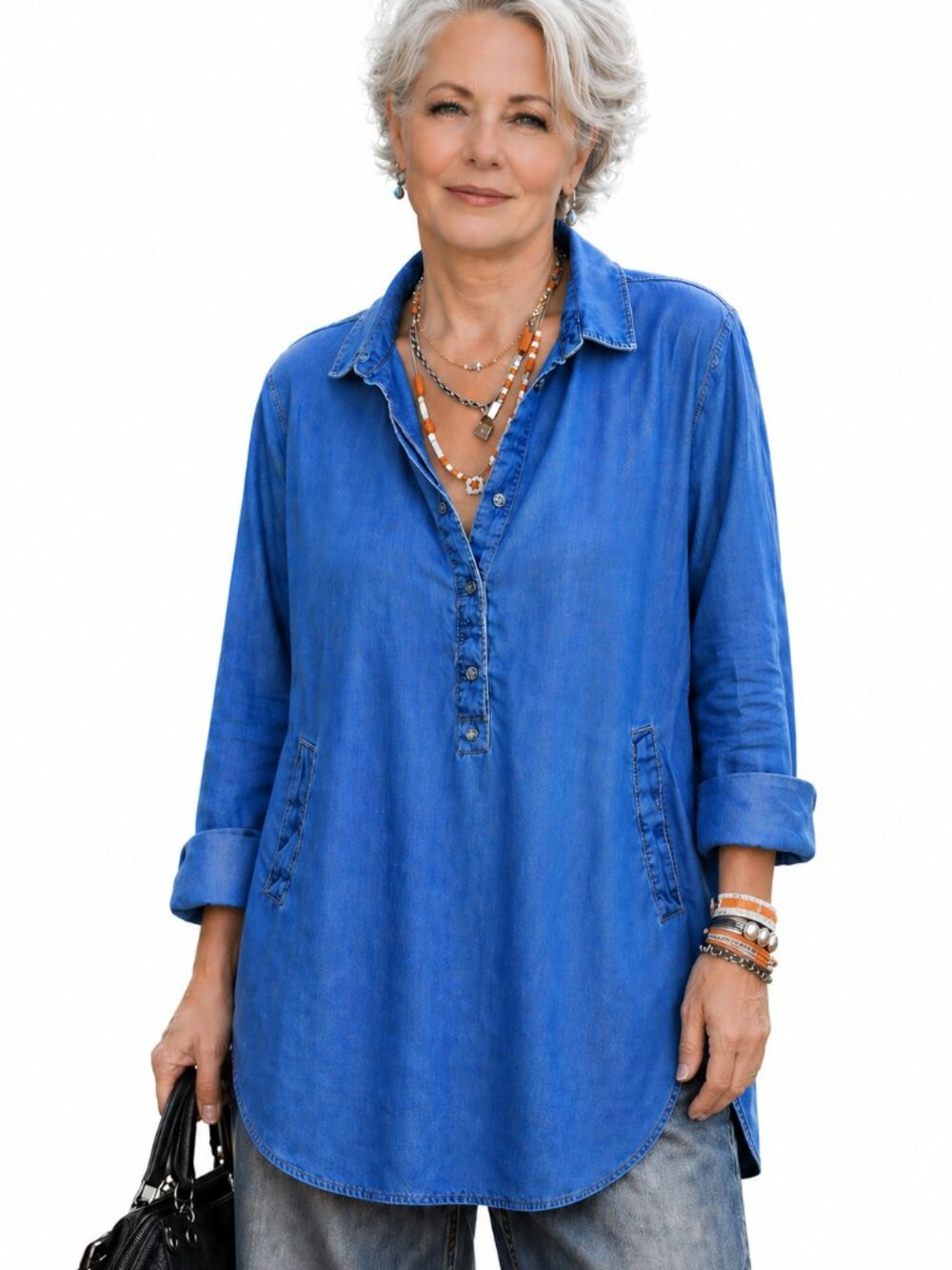 Pure cotton FDJ lightweight blue denim-look oversized top